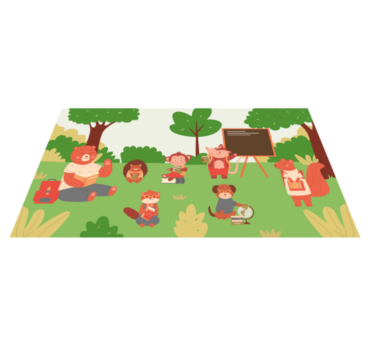 Cartoon animals going to school road rug - TenStickers