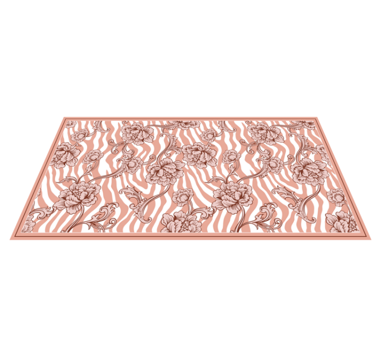 Zebra print and ornamental coral floral rug - TenStickers
