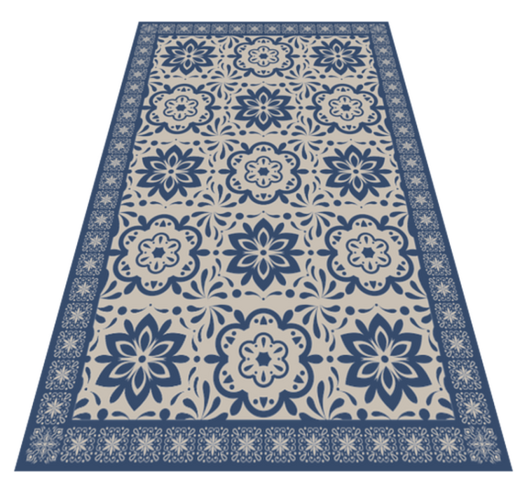 Blue hidraulic floral theme tile carpet - TenStickers
