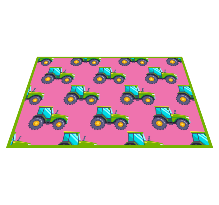 Pink and green tractor pattern kids vinyl rug - TenStickers