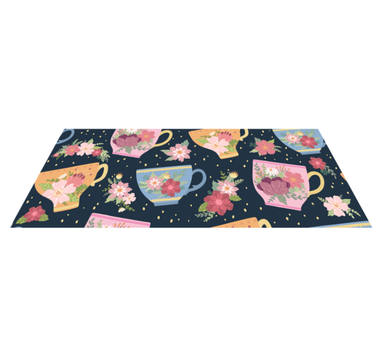 Floral Teacup Pattern flower vinyl rug - TenStickers