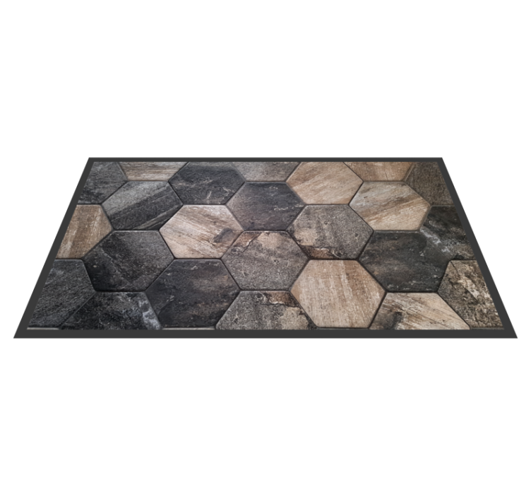 Hexagonal grey motif stone effect vinyl rug - TenStickers