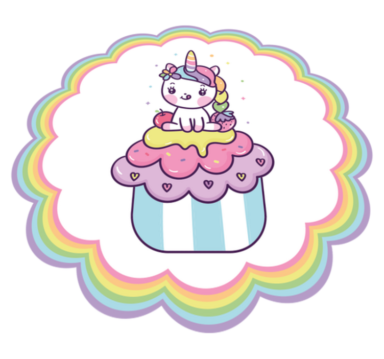 Unicorn siting on big cupcake smiling vinyl rug - TenStickers
