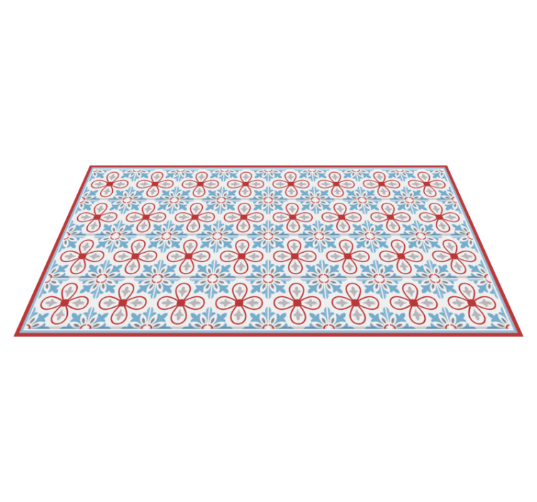 Blue and red Moroccan tiles kitchen  vinyl rug - TenStickers