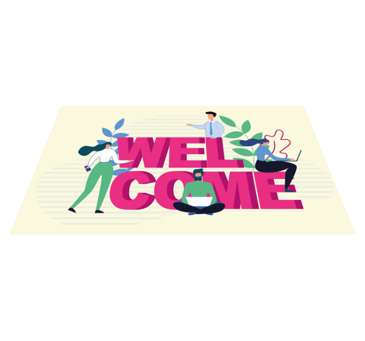 Welcome cartoon people characters entrance hall - TenStickers