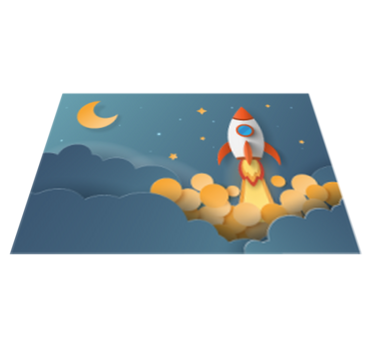 Cartoon launching rocket to space star rug - TenStickers