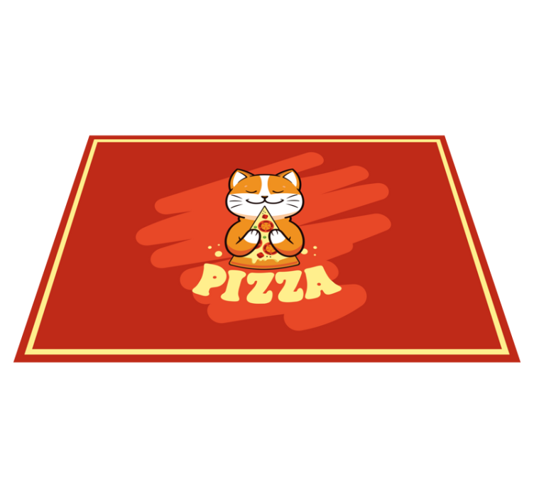 Cute cat with pizza kitchen vinyl rug - TenStickers