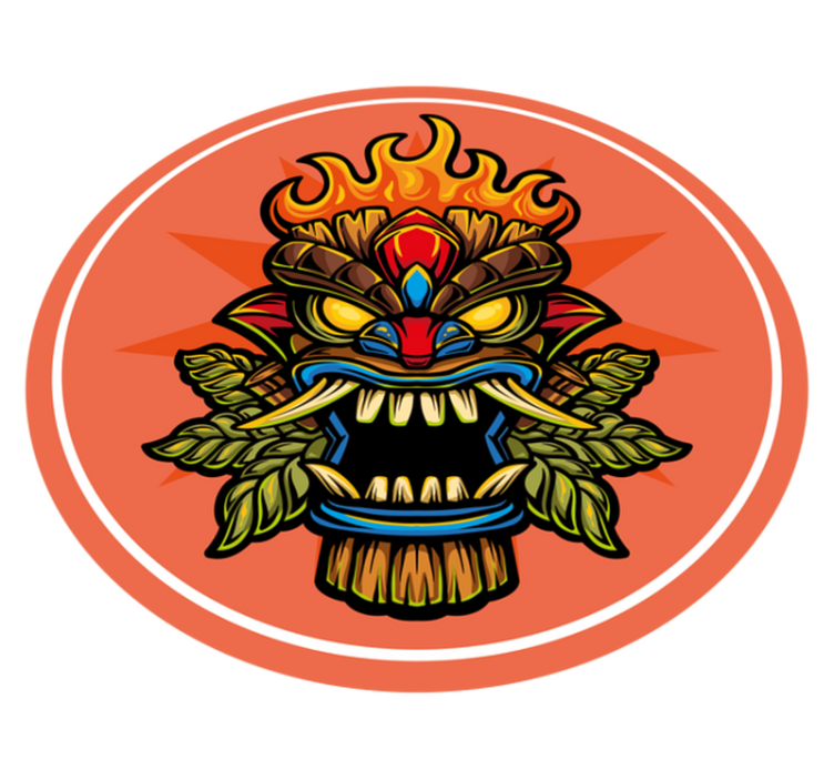 Fire tiki mask cartoon graffiti modern rug - TenStickers