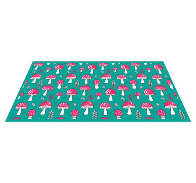 Mushrooms on turquoise rectangular floral rug - TenStickers