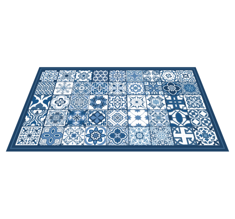 Blue and white mosaic pattern tile carpet - TenStickers