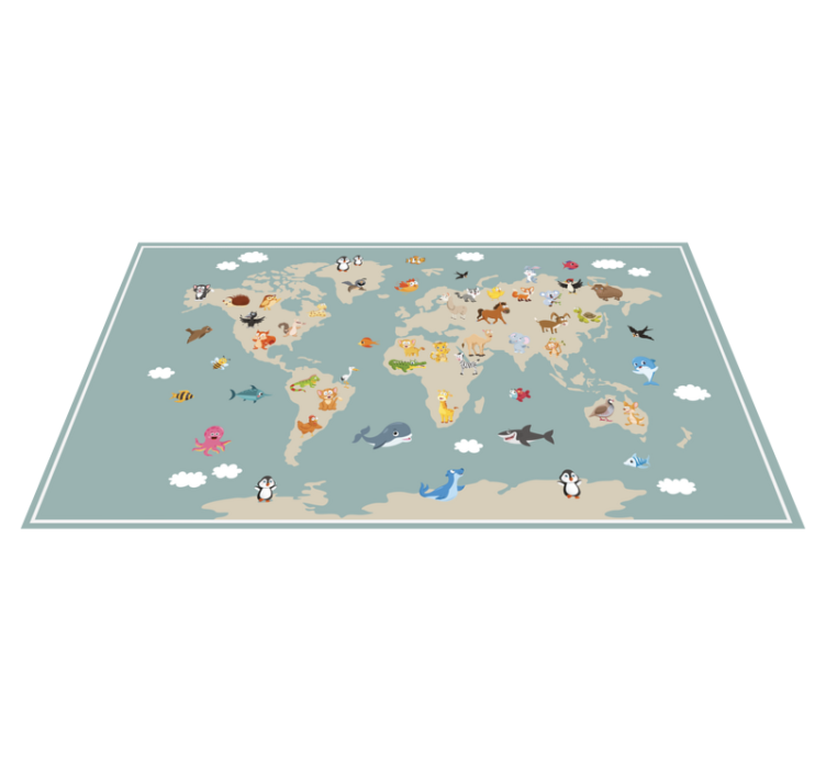 Colorful Animal world map vinyl rug - TenStickers