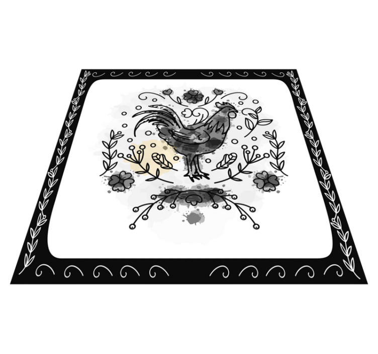 Black and white rooster square vinyl rug - TenStickers