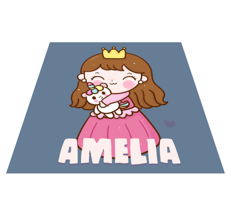 Princess hugging unicorn with name vinyl rug - TenStickers