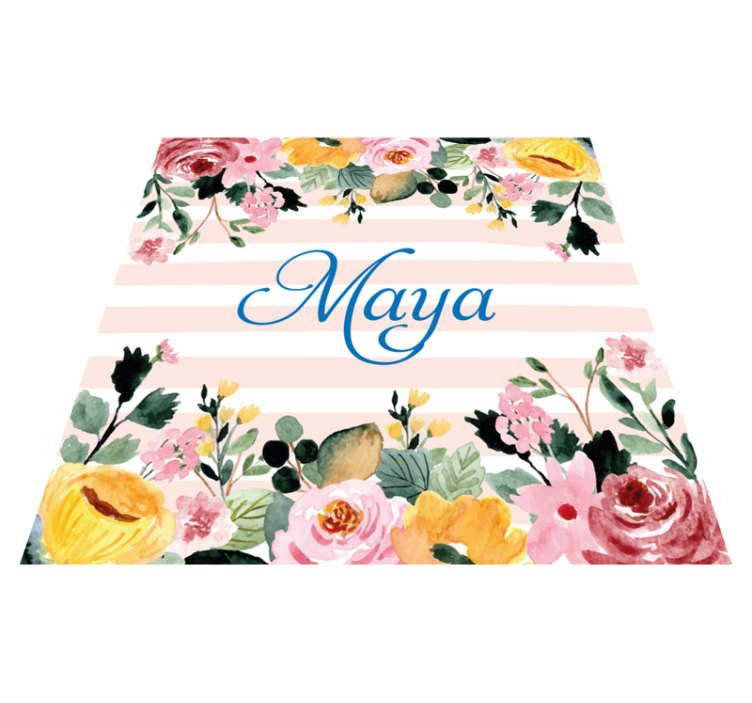 Blue name with flowers border personalised mat - TenStickers