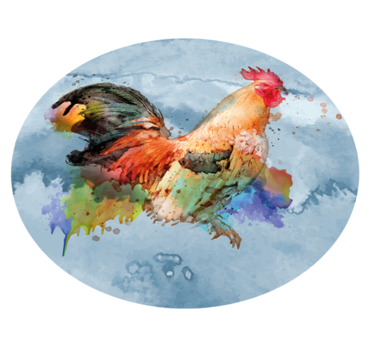 Painted watercolor rooster circular rug - TenStickers