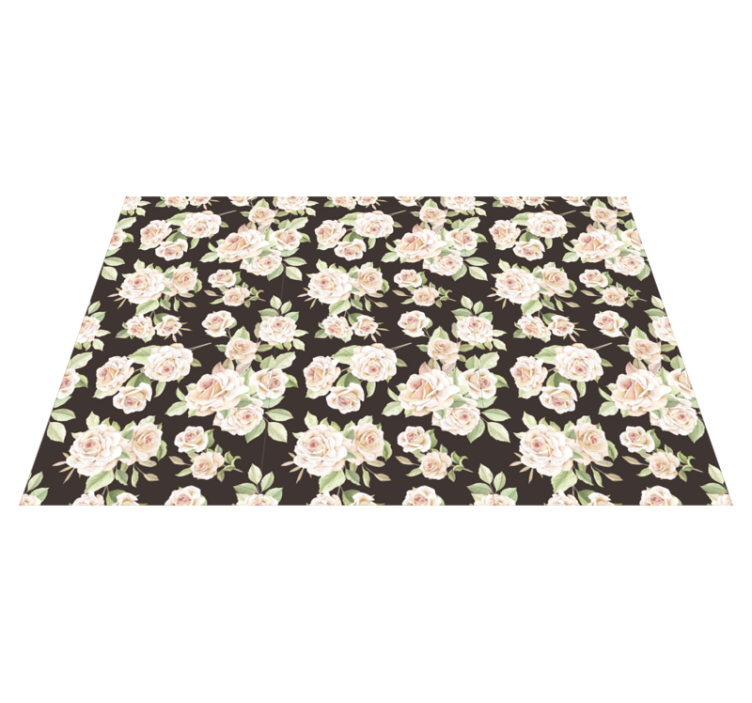 White rose black background  floral rug - TenStickers