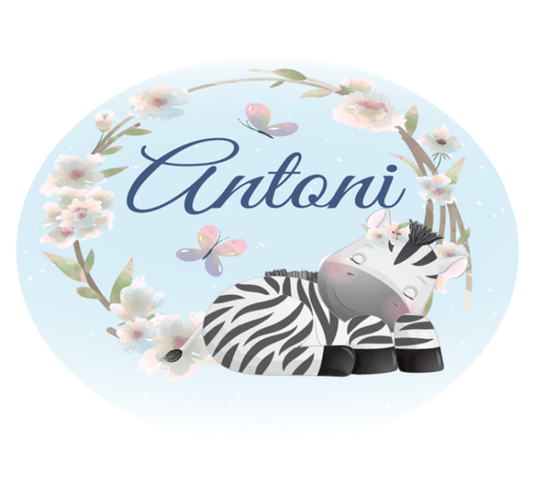 Baby zebra with name nursery vinyl rug - TenStickers