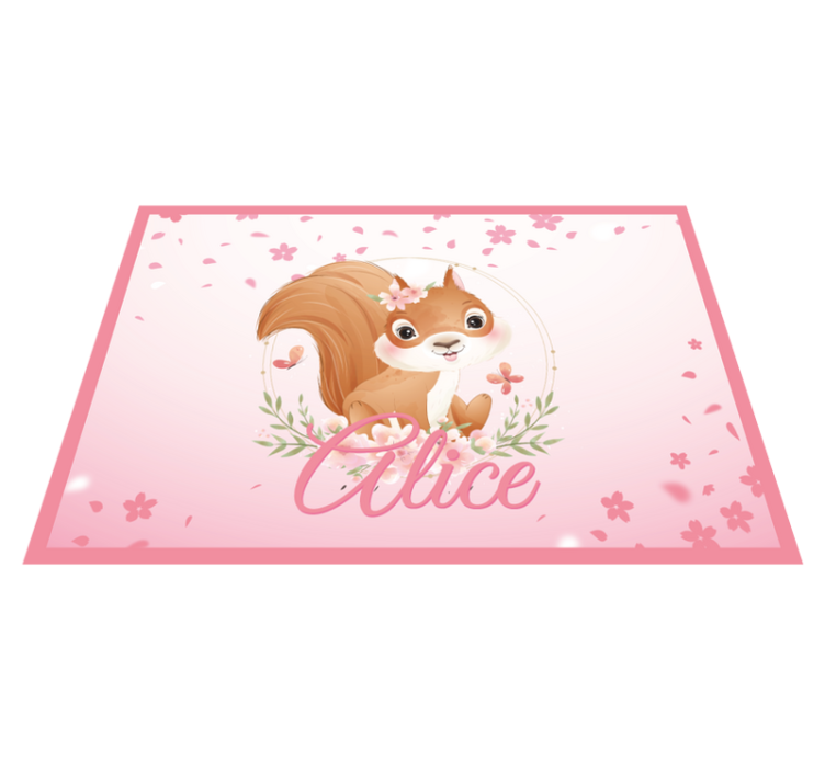 Cute squirrel for girl with name baby play mat - TenStickers