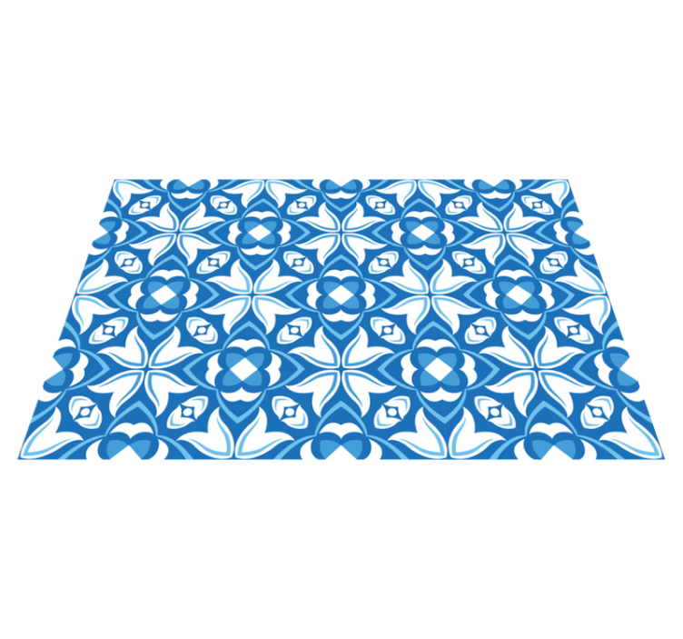 Azure Blossom Motif tile vinyl rug - TenStickers