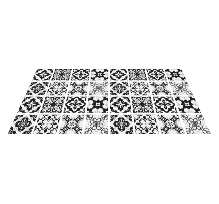 black and white hydraulic kitchen vinyl rug - TenStickers