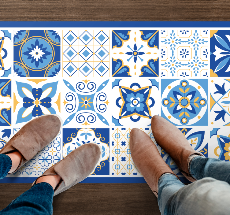 Blue Mediterranean style tile carpet - TenStickers