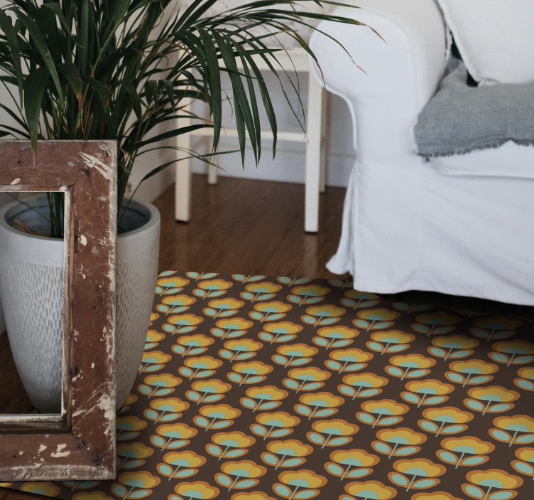 70s flowers with leaves floral rug - TenStickers