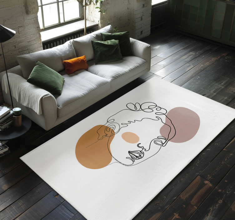 Abstract face and circles white vinyl rug - TenStickers