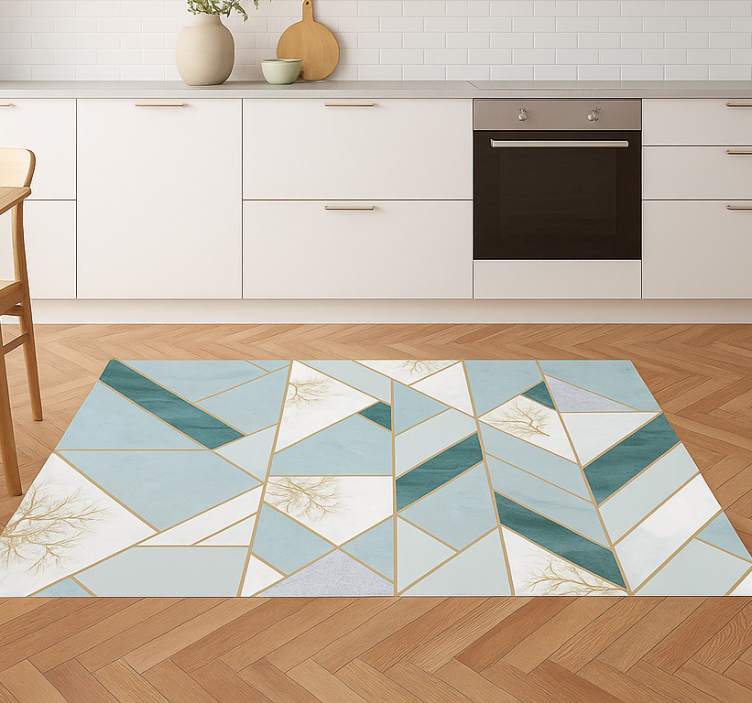 Aqua geometric pattern marble vinyl rug - TenStickers