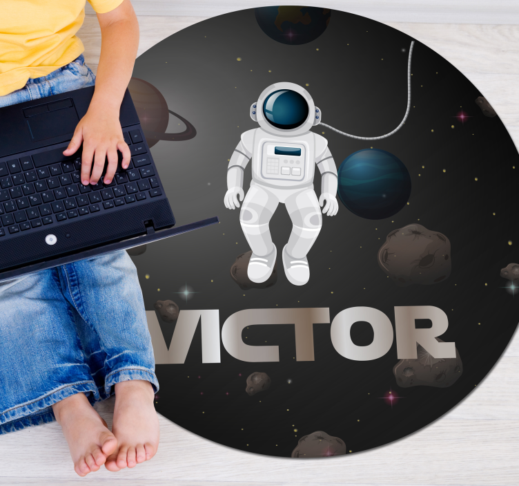 Universe astronaut with name vinyl rug - TenStickers