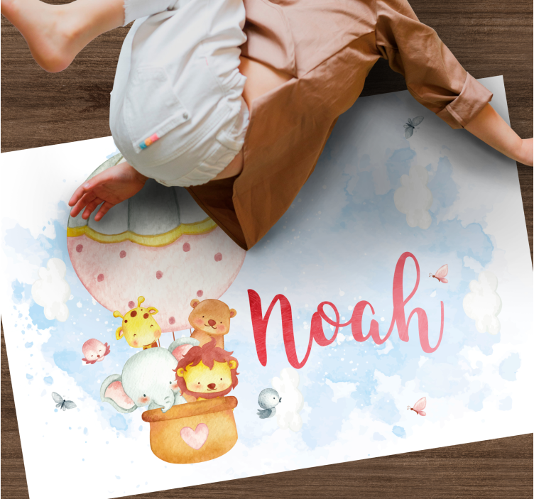 Balloon adventure with name nursery vinyl rug - TenStickers