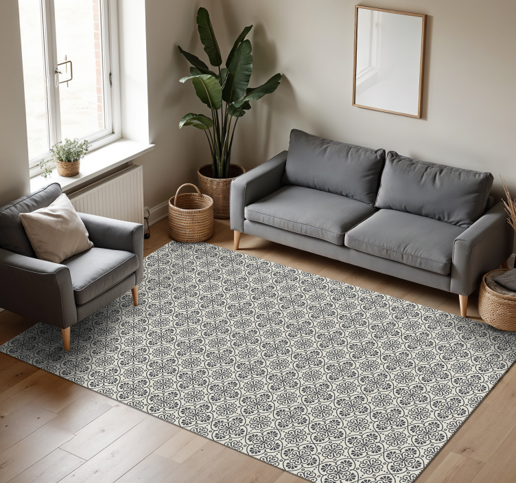 Beige and black flower style tile carpet - TenStickers