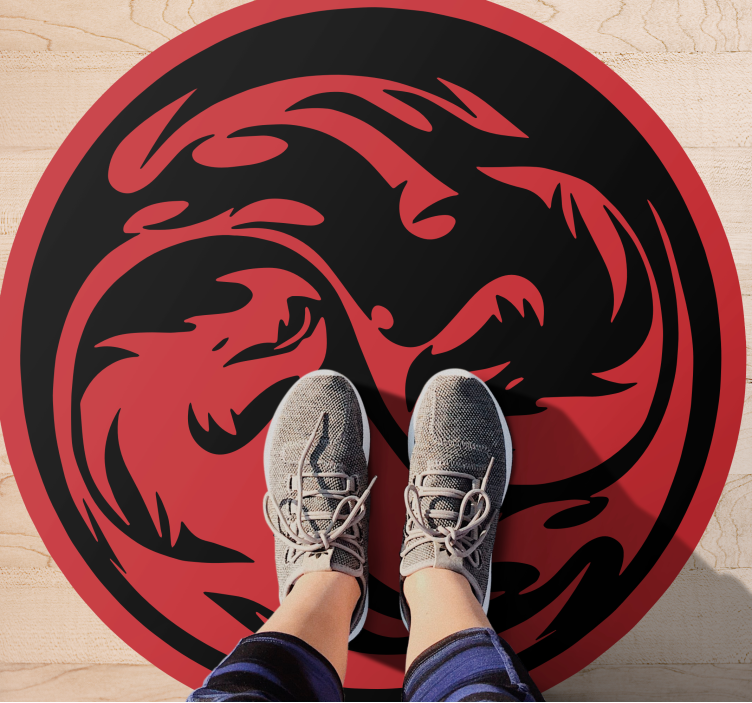 Black and Red Dragon Yin Yang circular rug - TenStickers