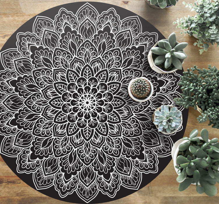 Black and white mandala mandala vinyl rug - TenStickers