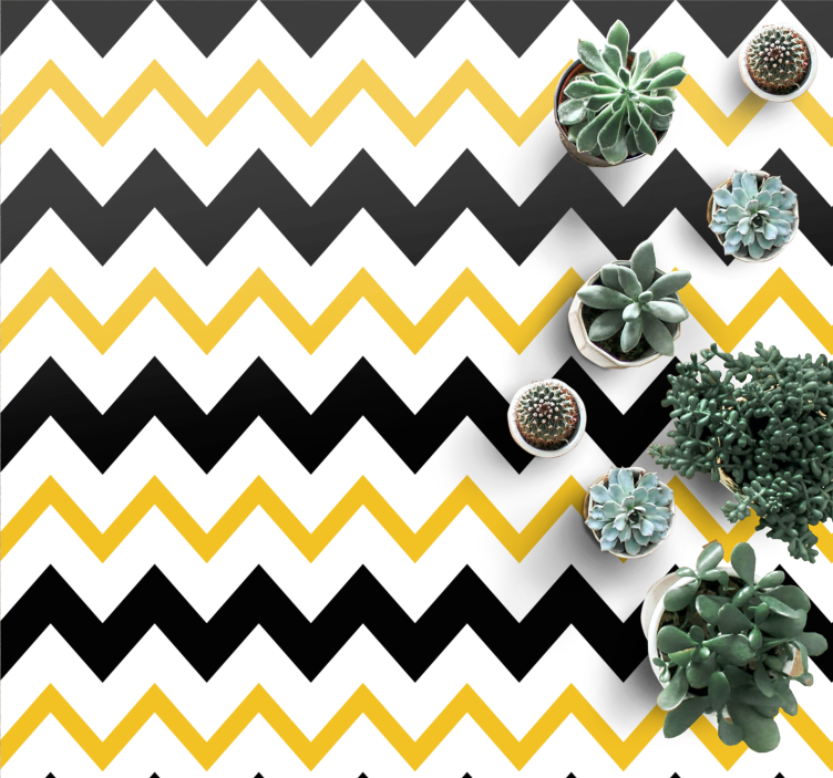 Black and yellow zig zag lines square vinyl rug - TenStickers