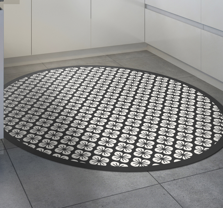 Black Floral Motif flower vinyl rug - TenStickers