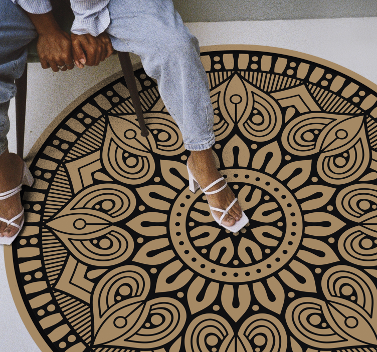 Black pen on brown mandala vinyl rug - TenStickers