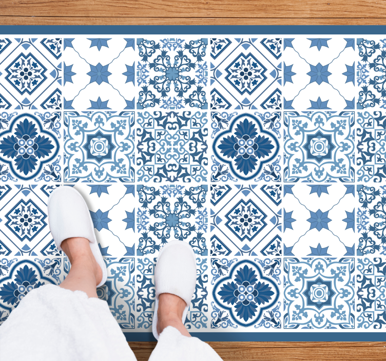 Blue grey floral Portuguese bathroom flooring - TenStickers