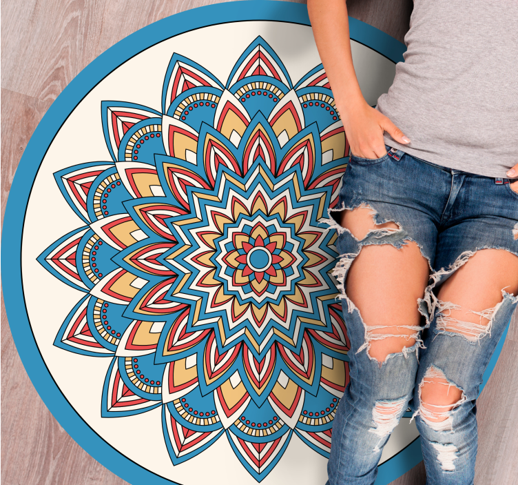 Blue and red flower mandala mandala vinyl rug - TenStickers