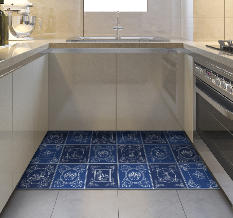 blue background tiles tile carpet - TenStickers