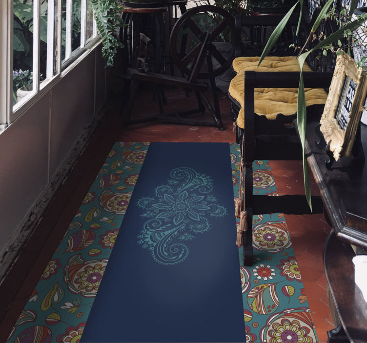 Blue Paisley floral vinyl rug - TenStickers