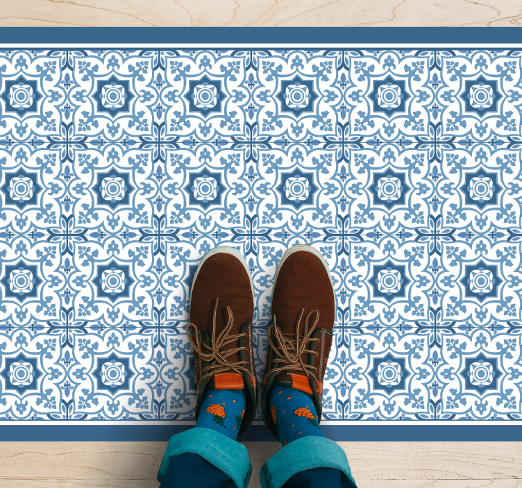 Blue patterned mosaic tile vinyl rug - TenStickers
