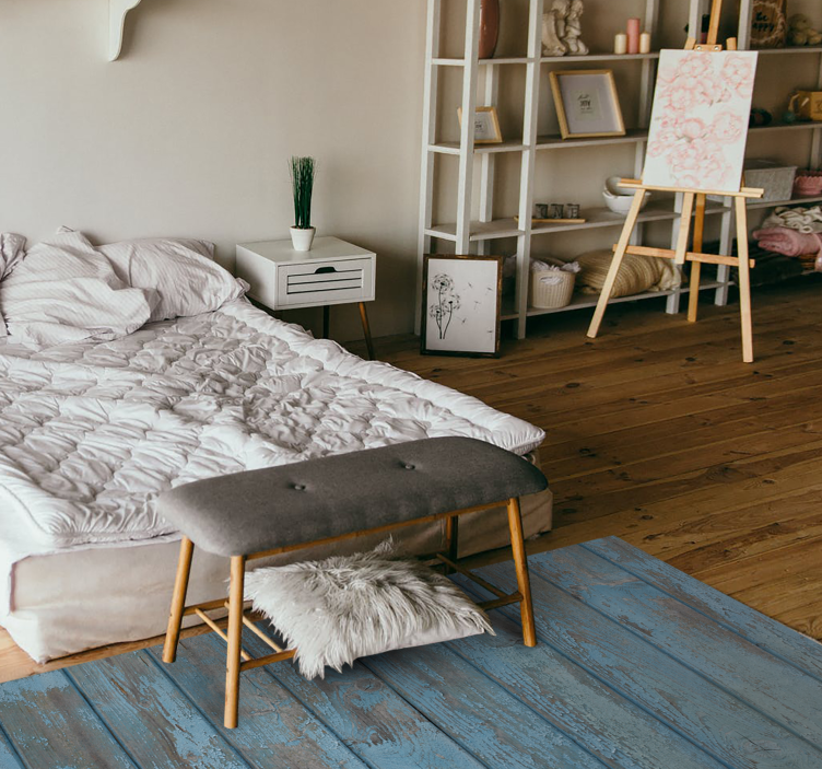 Blue old planks wood vinyl rug - TenStickers