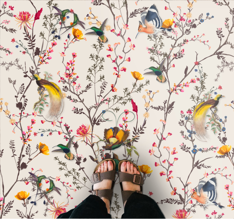 Botanical Bird Pattern floral vinyl rug - TenStickers