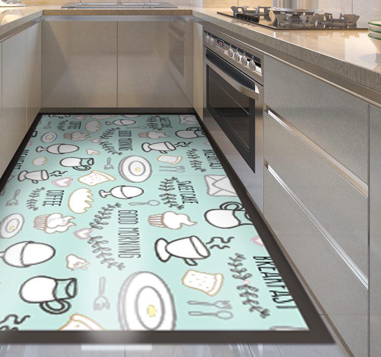 Breakfast Essentials kitchen vinyl rug - TenStickers