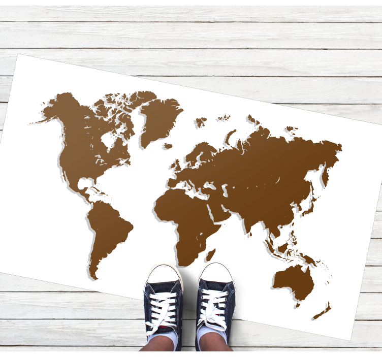 brown world map on white background rug - TenStickers