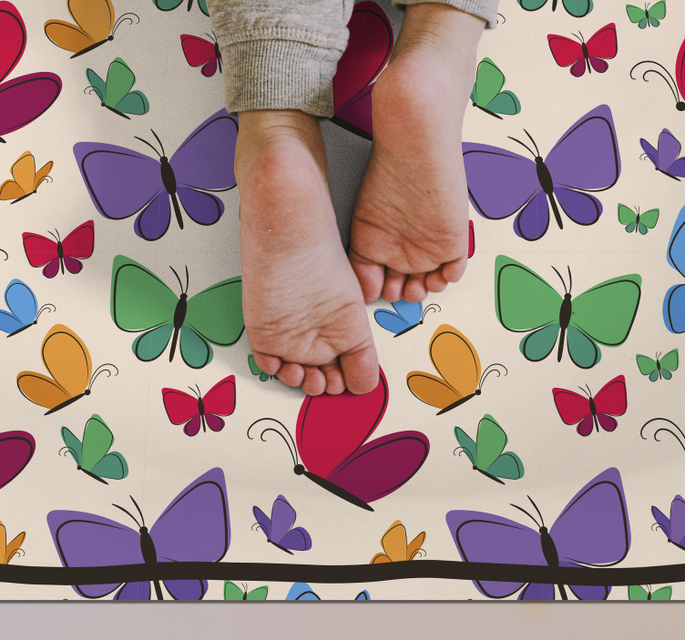 Butterfly Abundance flower vinyl rug - TenStickers