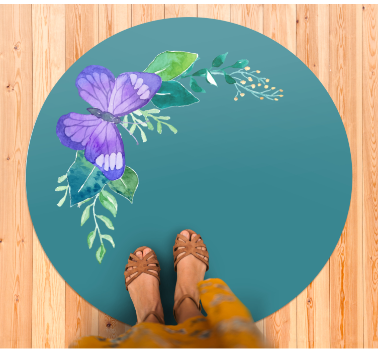 Butterfly Botanical Motif flower vinyl rug - TenStickers