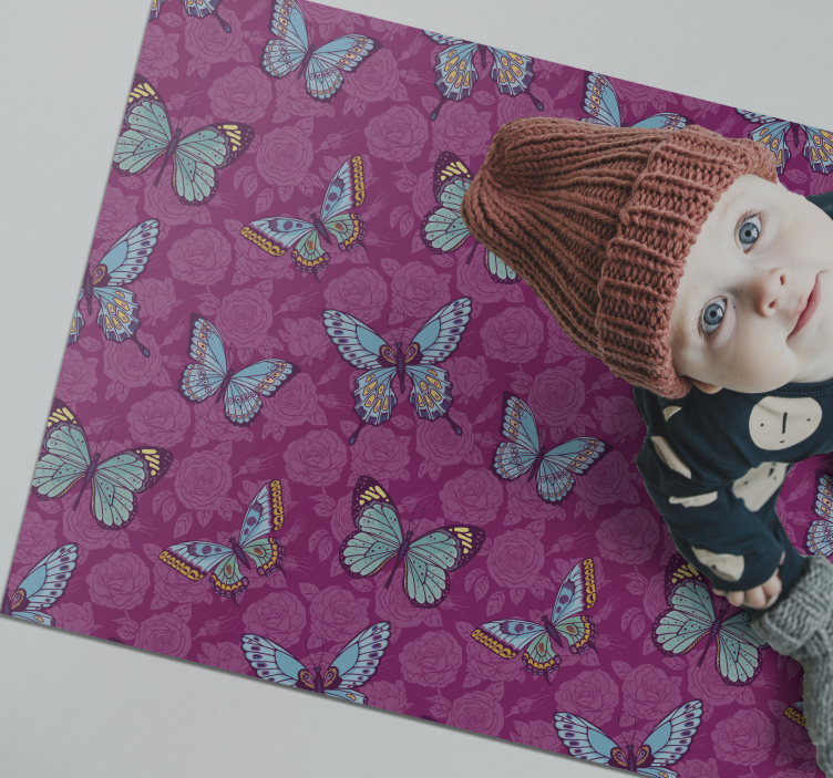 Butterfly Floral Motif flower vinyl rug - TenStickers