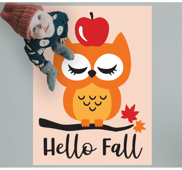 Cartoon Owl with apple  bedroom rug - TenStickers