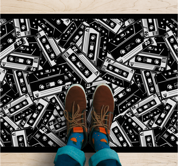 Cassette tape pattern rectangular rug - TenStickers